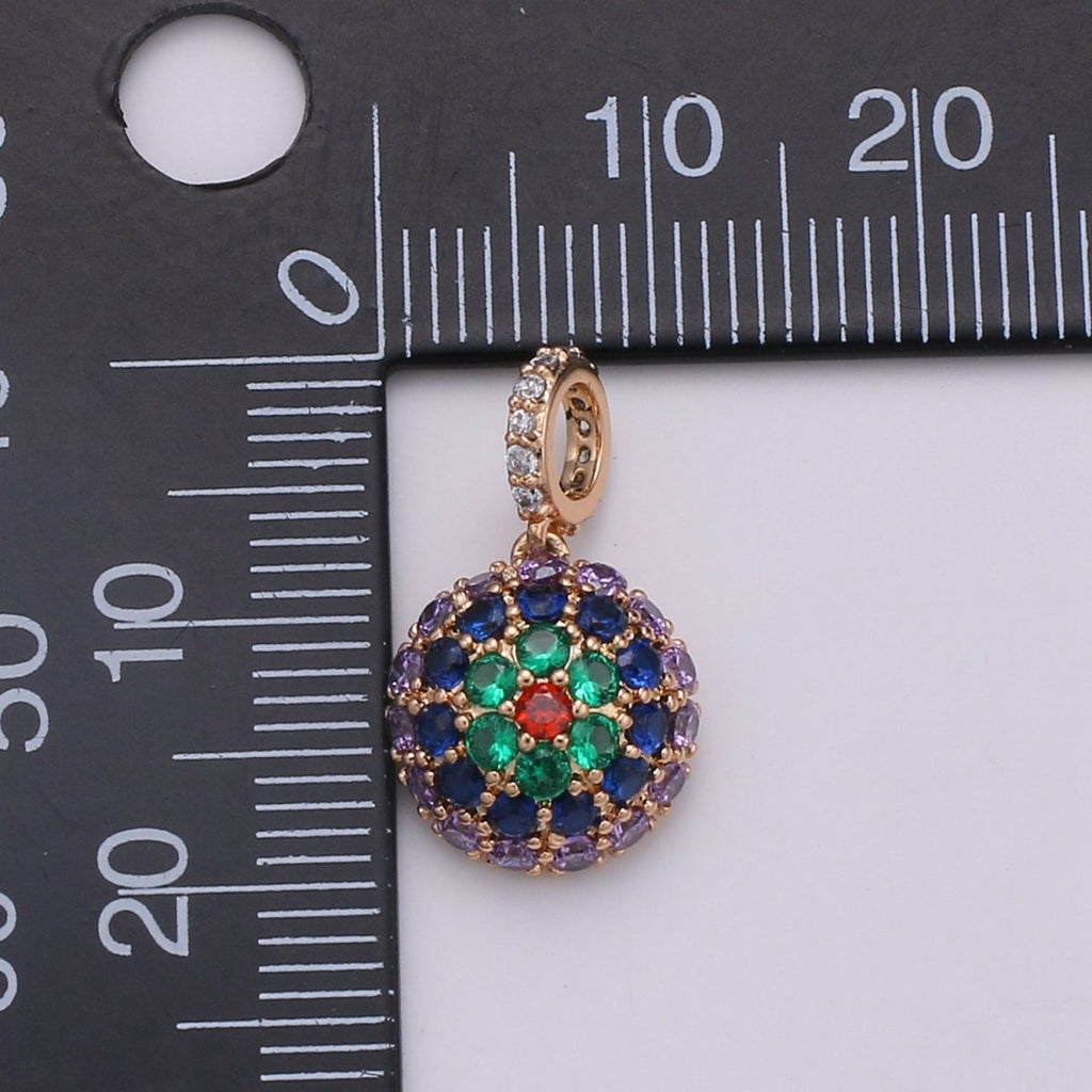 20x11mm Wholesale 18K Gold-plated Round Pendant with Multicolored Rhinestones, Pendant for Necklace Bracelet Anklet Making J-170 - DLUXCA