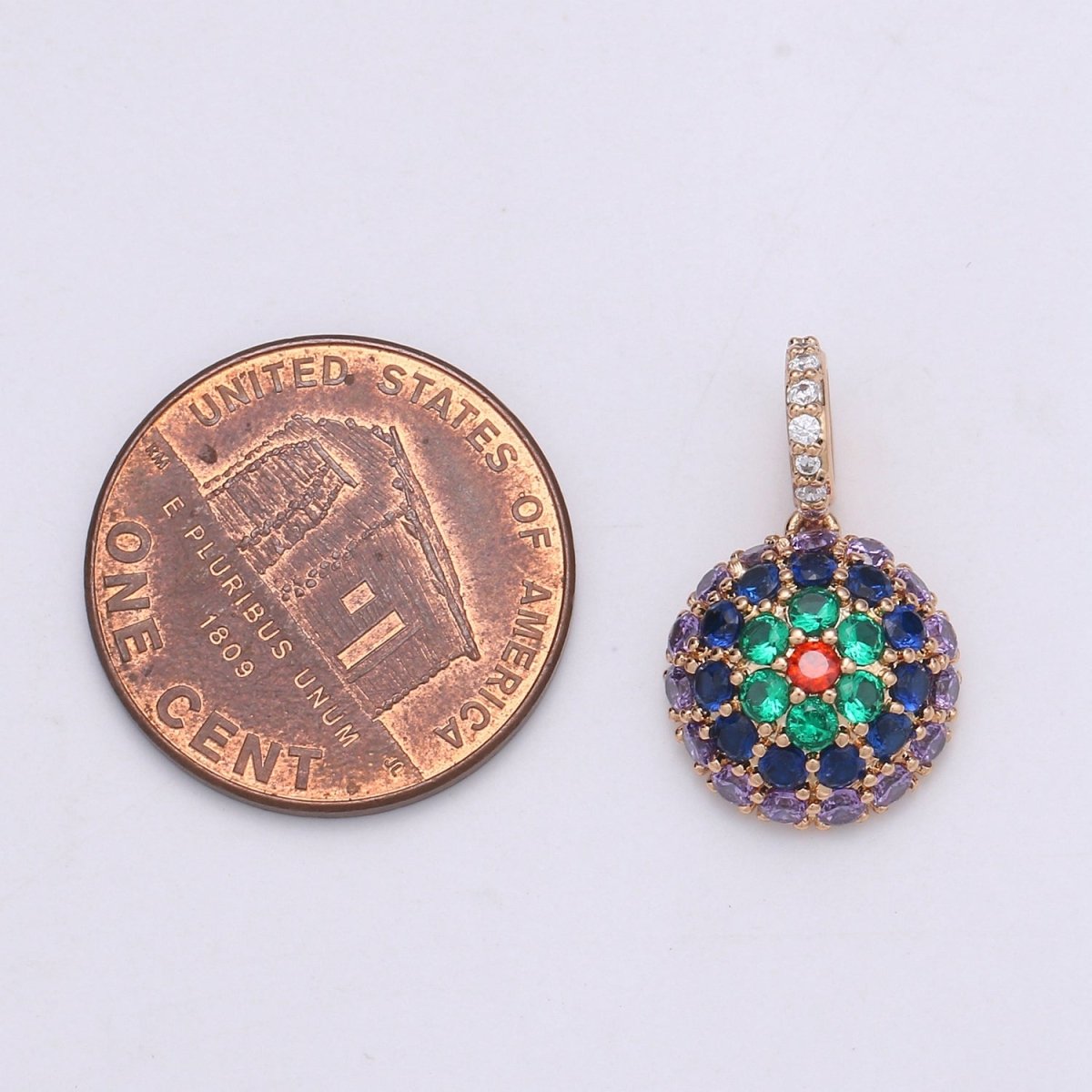20x11mm Wholesale 18K Gold-plated Round Pendant with Multicolored Rhinestones, Pendant for Necklace Bracelet Anklet Making J-170 - DLUXCA
