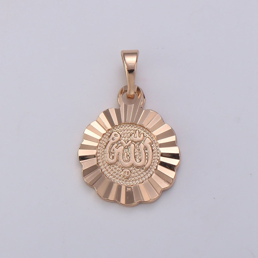 22x14mm Wholesale 18K Gold-plated Rose Gold Arabic Text Medallion Pendant, Allah Moslem God Pendant for Necklace Bracelet Anklet Making J-179 - DLUXCA