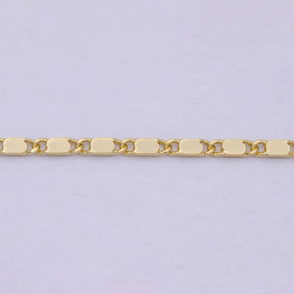 23.5 Inch Scroll Finished Chain, 14K Gold plated Flat Link Chain, Dainty 2.4mm Unique Necklace with Lobster Clasps | WA-621 Clearance Pricing - DLUXCA