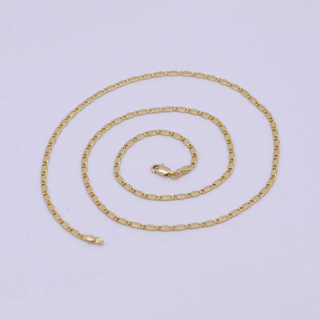 23.5 Inch Scroll Finished Chain, 14K Gold plated Flat Link Chain, Dainty 2.4mm Unique Necklace with Lobster Clasps | WA-621 Clearance Pricing - DLUXCA