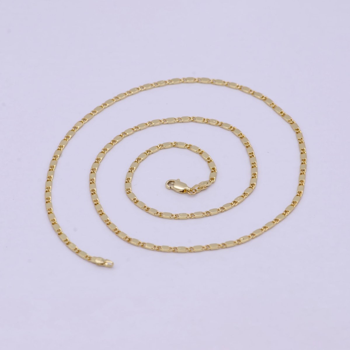 23.5 Inch Scroll Finished Chain, 14K Gold plated Flat Link Chain, Dainty 2.4mm Unique Necklace with Lobster Clasps | WA-621 Clearance Pricing - DLUXCA