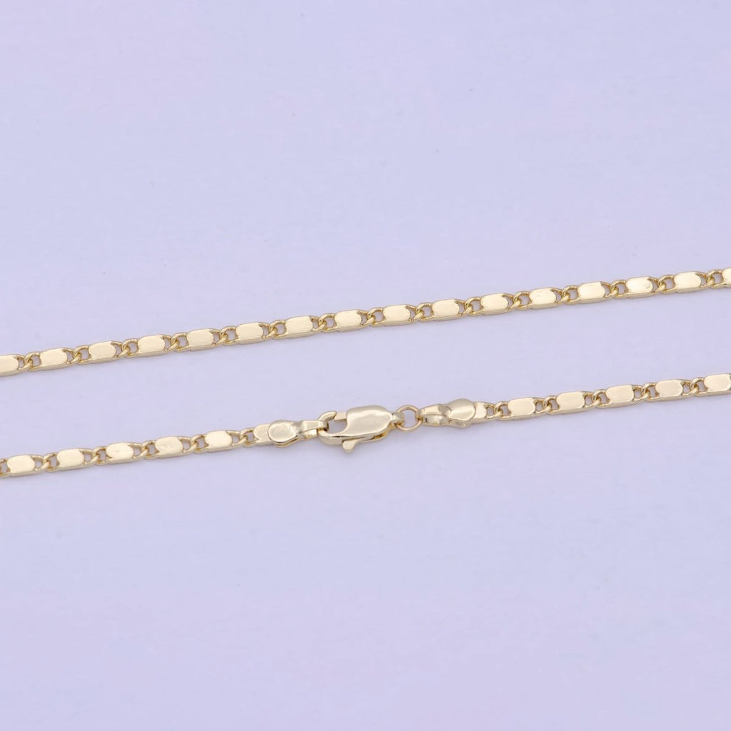 23.5 Inch Scroll Finished Chain, 14K Gold plated Flat Link Chain, Dainty 2.4mm Unique Necklace with Lobster Clasps | WA-621 Clearance Pricing - DLUXCA