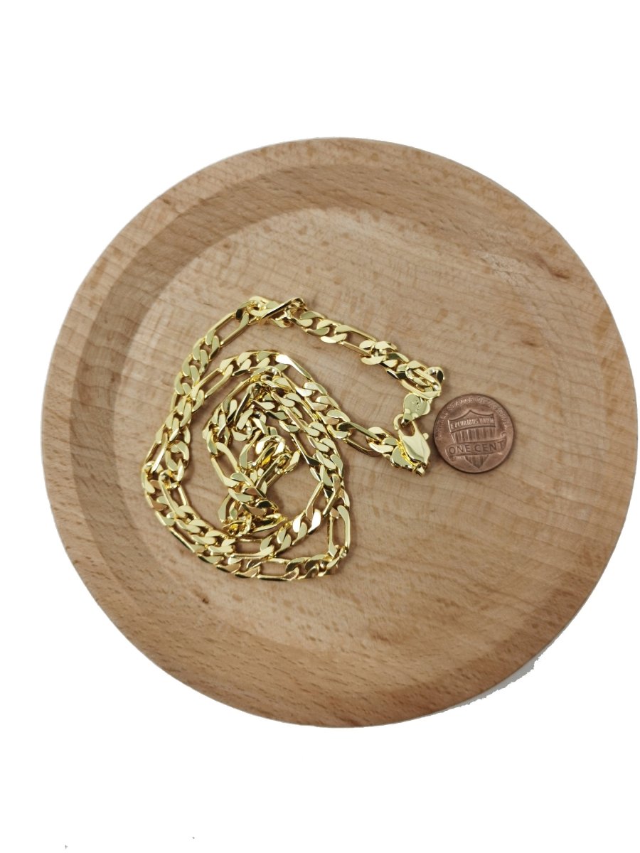 23.5'' Ready to Use 24K Gold plated Figaro Necklace Chain, Layering Unique Chain Perfect for Pendant Charm Necklace, Statement 4mm Figaro Necklace w/ Lobster Clasps | CN-421 Clearance Pricing - DLUXCA