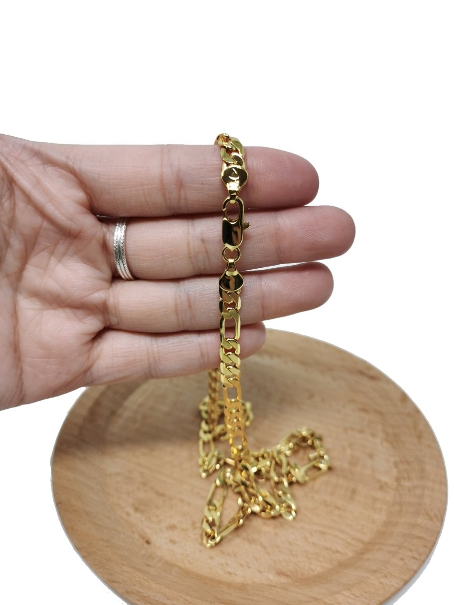 23.5'' Ready to Use 24K Gold plated Figaro Necklace Chain, Layering Unique Chain Perfect for Pendant Charm Necklace, Statement 4mm Figaro Necklace w/ Lobster Clasps | CN-421 Clearance Pricing - DLUXCA