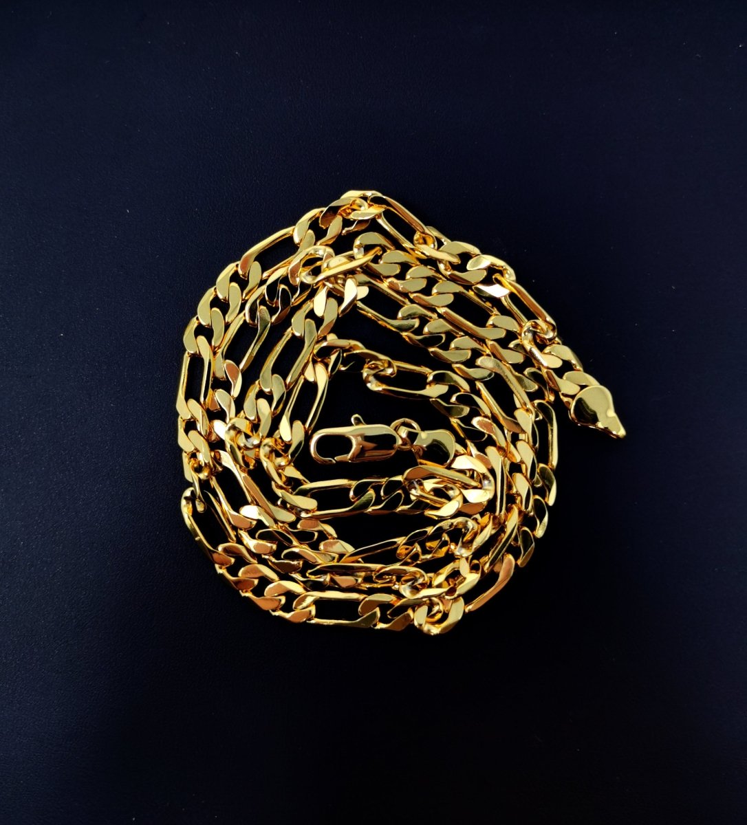 23.5'' Ready to Use 24K Gold plated Figaro Necklace Chain, Layering Unique Chain Perfect for Pendant Charm Necklace, Statement 4mm Figaro Necklace w/ Lobster Clasps | CN-421 Clearance Pricing - DLUXCA