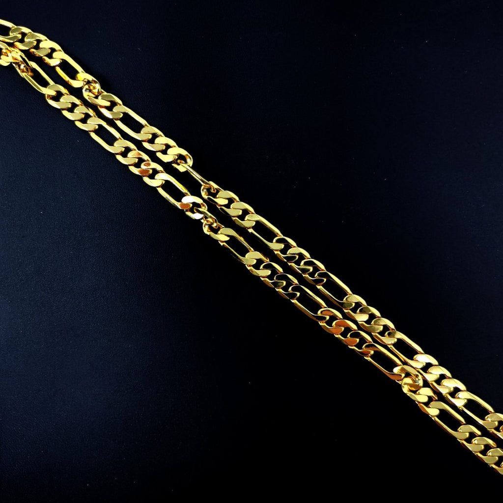 23.5'' Ready to Use 24K Gold plated Figaro Necklace Chain, Layering Unique Chain Perfect for Pendant Charm Necklace, Statement 4mm Figaro Necklace w/ Lobster Clasps | CN-421 Clearance Pricing - DLUXCA