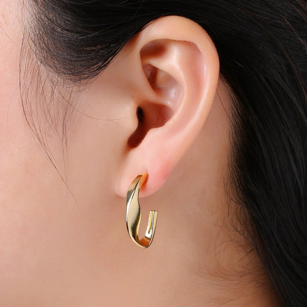 24.5 mm Plead Hook Hoops 14K Gold Plated, Weavy Gold Earrings for DIY Earring Craft Supply Jewelry Making Q-411 - DLUXCA