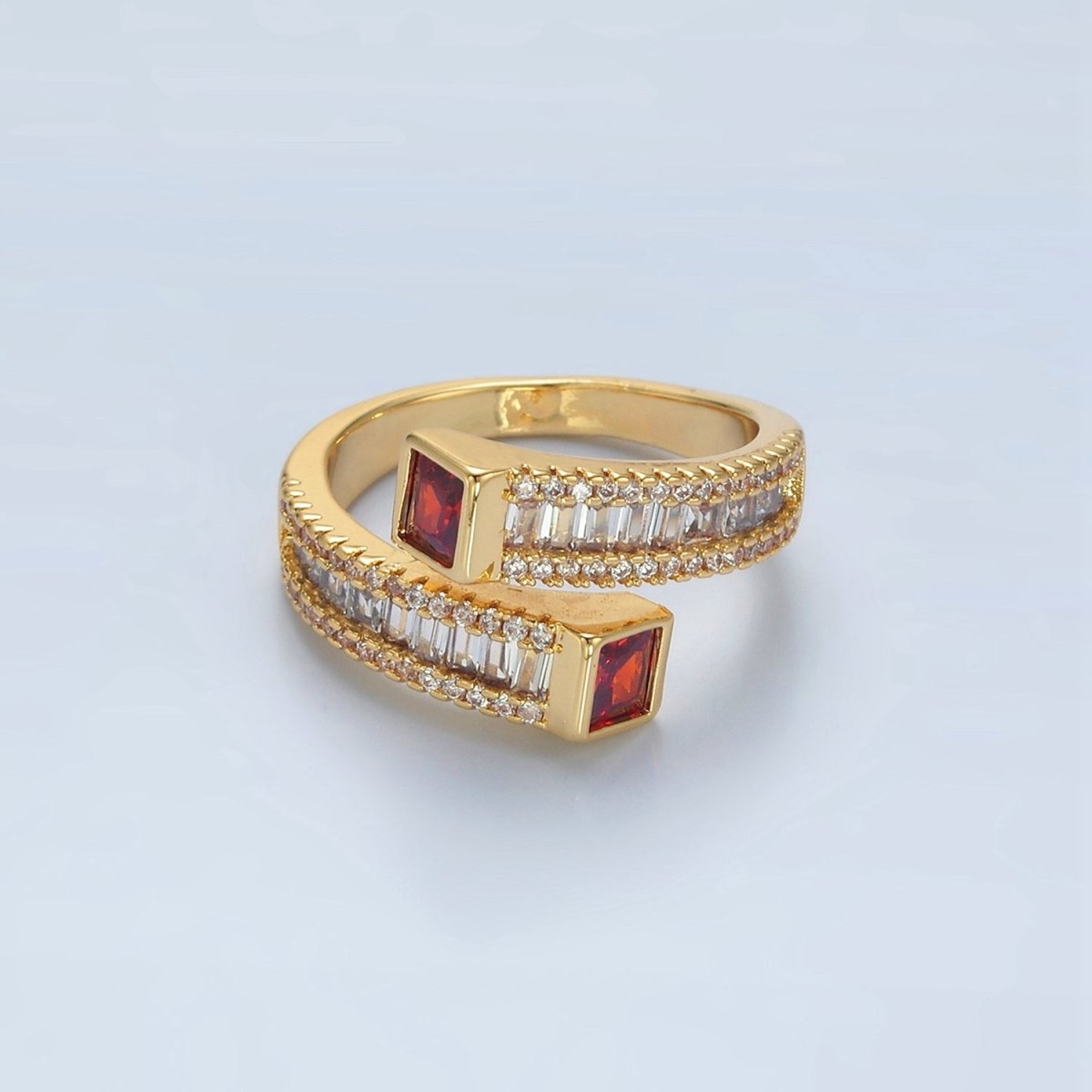 24K God plated Red, Green CZ Baguette Micro Paved Wrap Ring | U349 U366