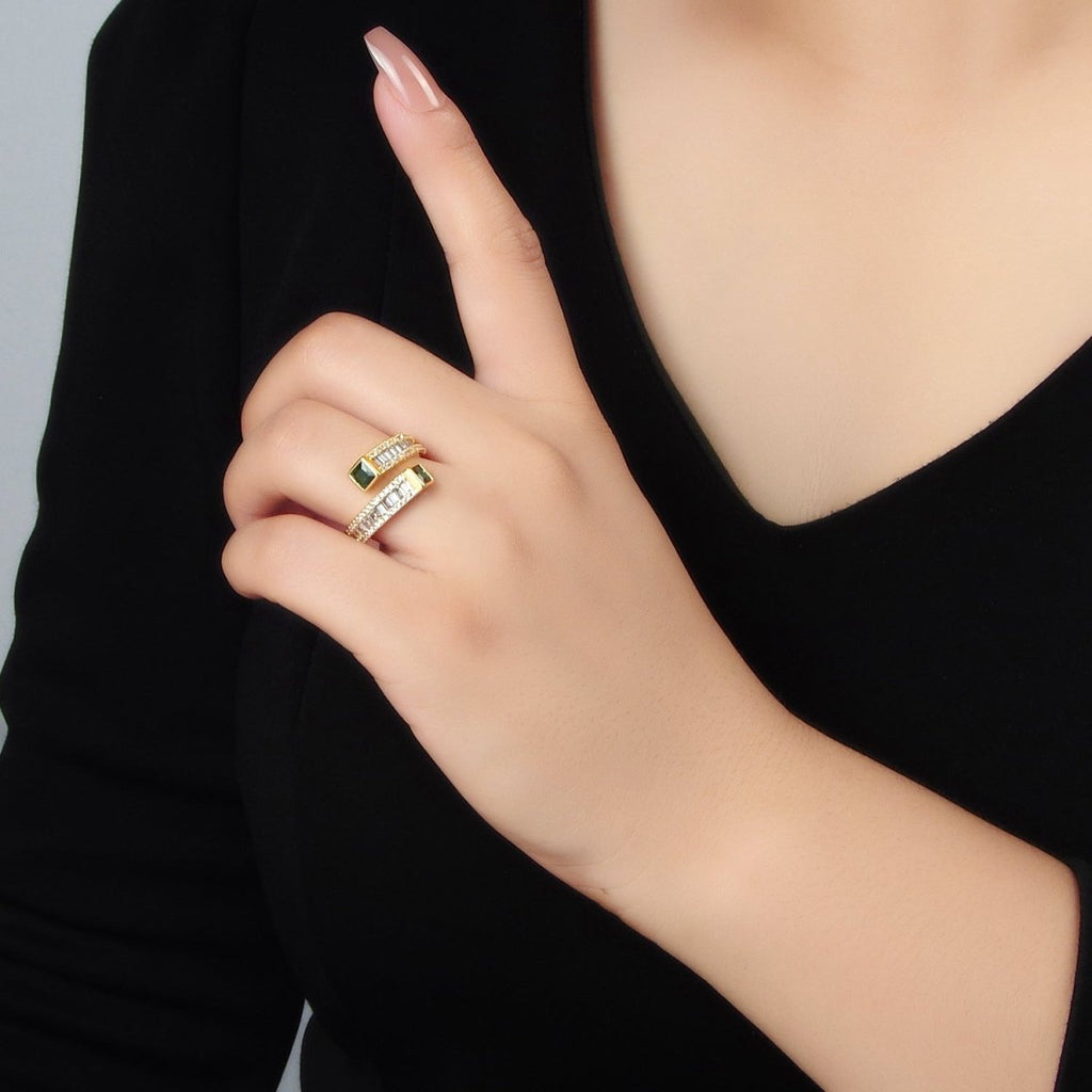 24K God plated Red, Green CZ Baguette Micro Paved Wrap Ring | U349 U366