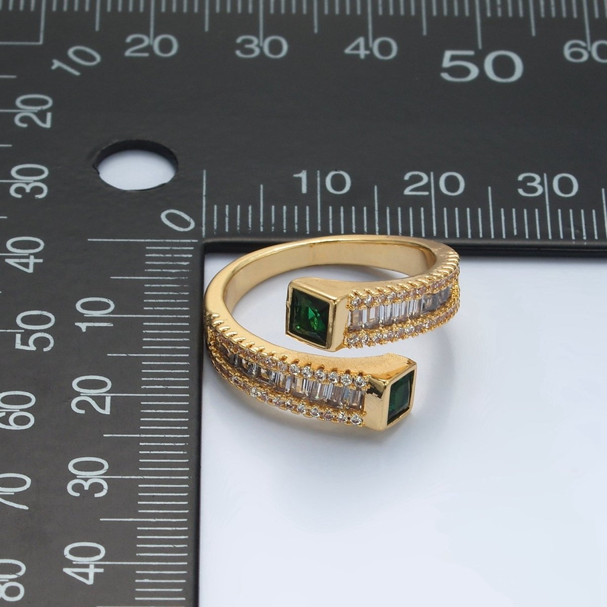 24K God plated Red, Green CZ Baguette Micro Paved Wrap Ring | U349 U366