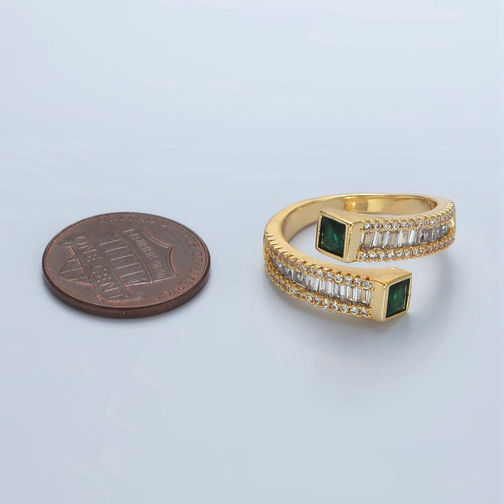 24K God plated Red, Green CZ Baguette Micro Paved Wrap Ring | U349 U366