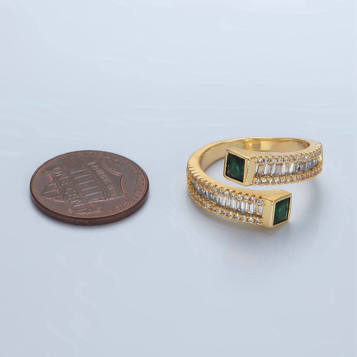24K God plated Red, Green CZ Baguette Micro Paved Wrap Ring | U349 U366