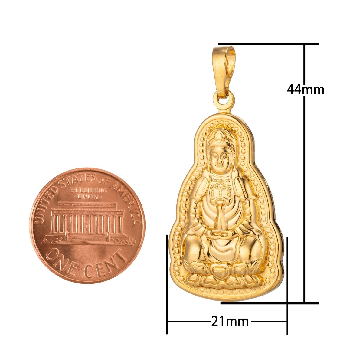 24K Gold Buddha, Golden Statue, Religious Gift, Peace, DIY Necklace Pendant Charm Bead Bails Findings for Jewelry Making H-477 - DLUXCA
