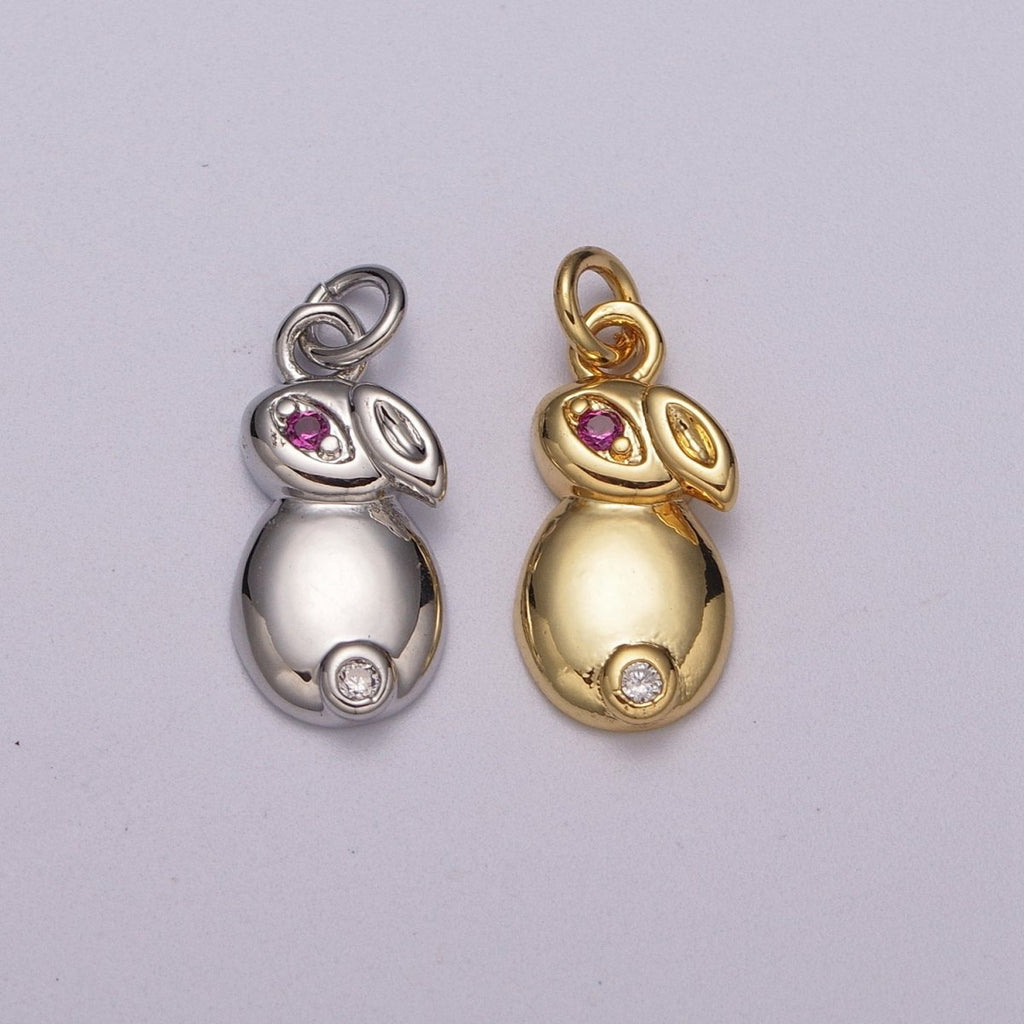 24k Gold Filed CZ Micro Pave Rabbit Bunny Charm Pendant Medallion Charm Cubic Zirconia M-902 M-903