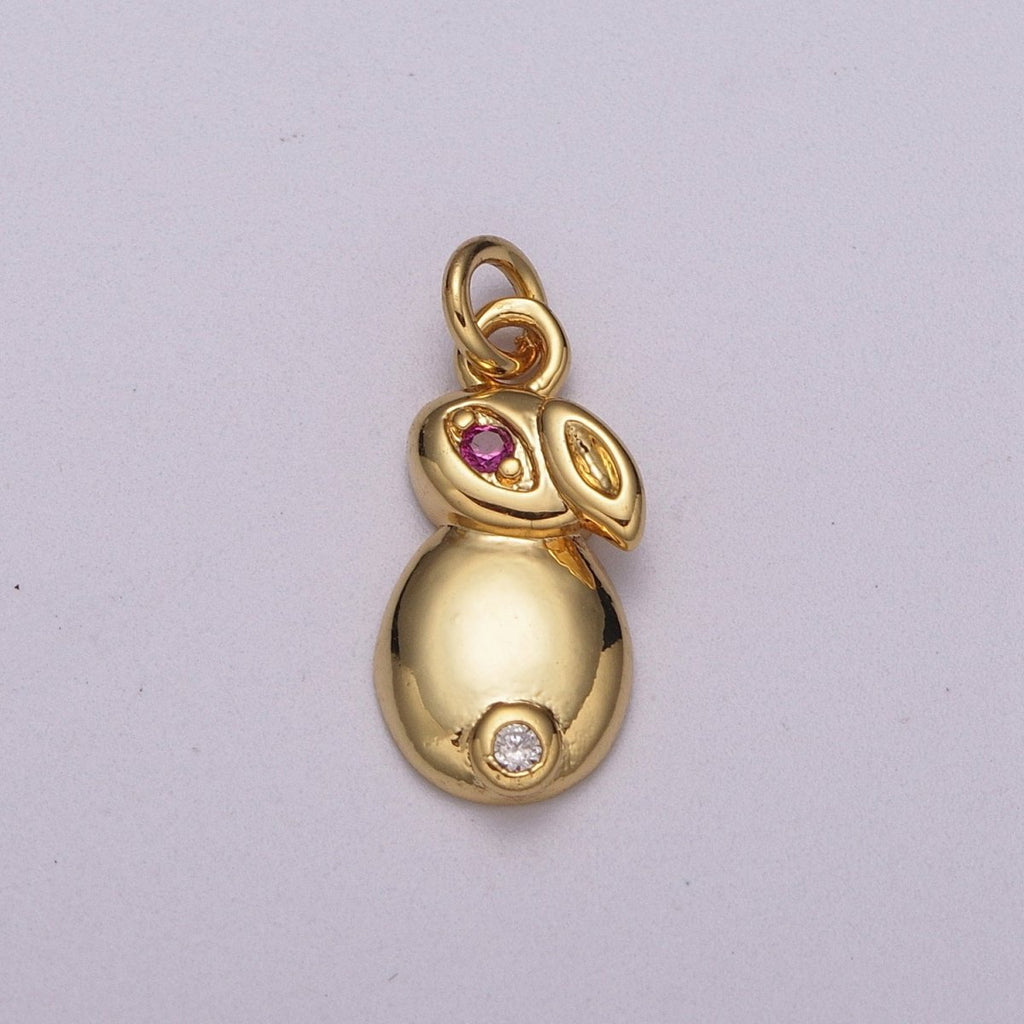 24k Gold Filed CZ Micro Pave Rabbit Bunny Charm Pendant Medallion Charm Cubic Zirconia M-902 M-903