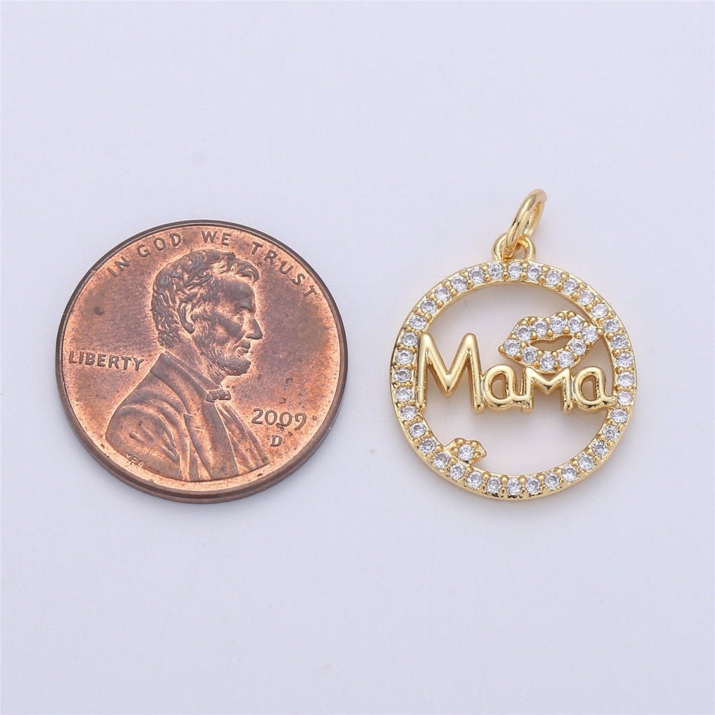 24k Gold Fill Micro Pave Mother Charm - Mama Necklace Charm - Mother Necklace Pendant - Mother's Day Gifts - Mama Letter Necklace Pendant I-563 - DLUXCA