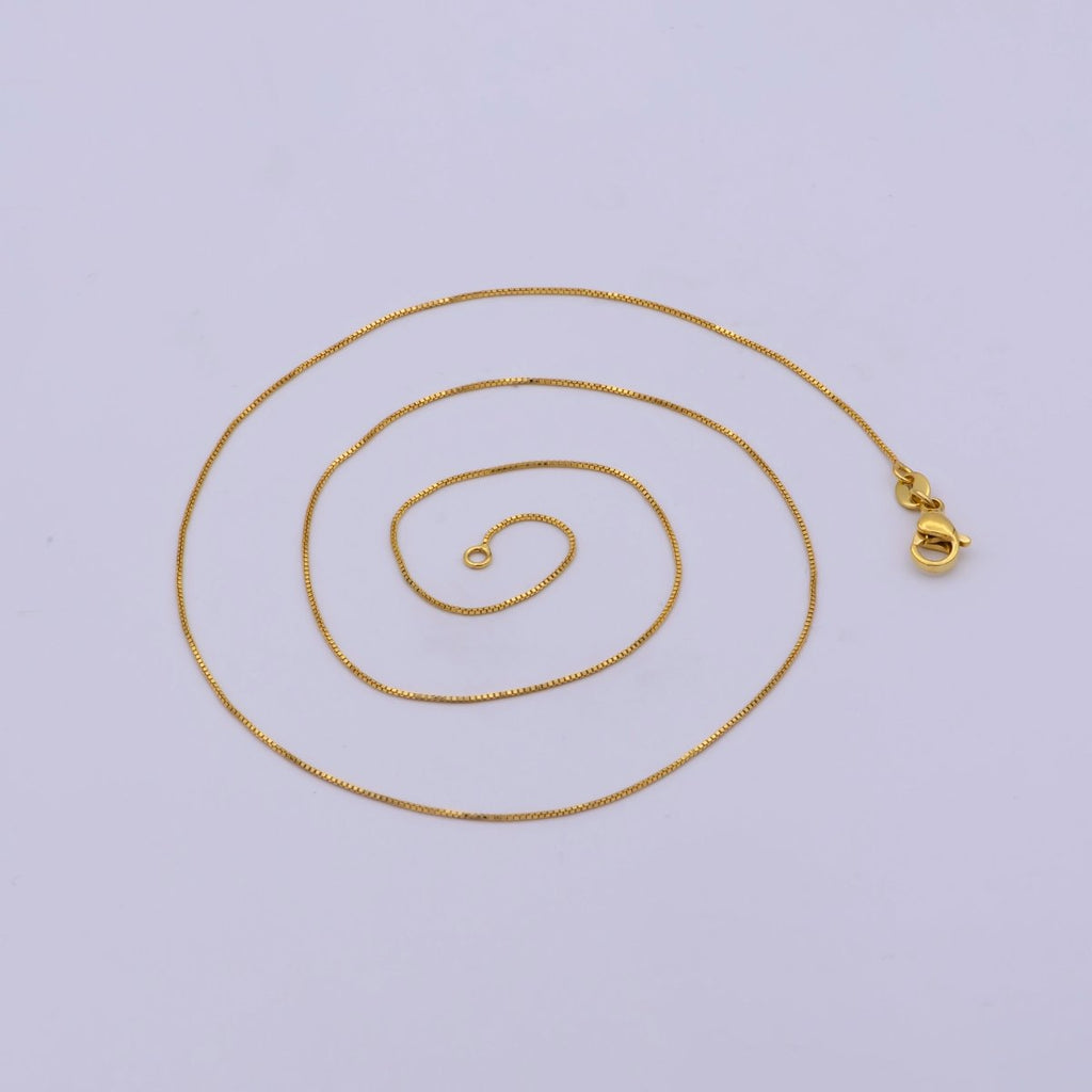 24K Gold plated 0.5mm Dainty Box 18 Inch Layering Chain Necklace w. Lobster Clasps | WA-417 Clearance Pricing - DLUXCA