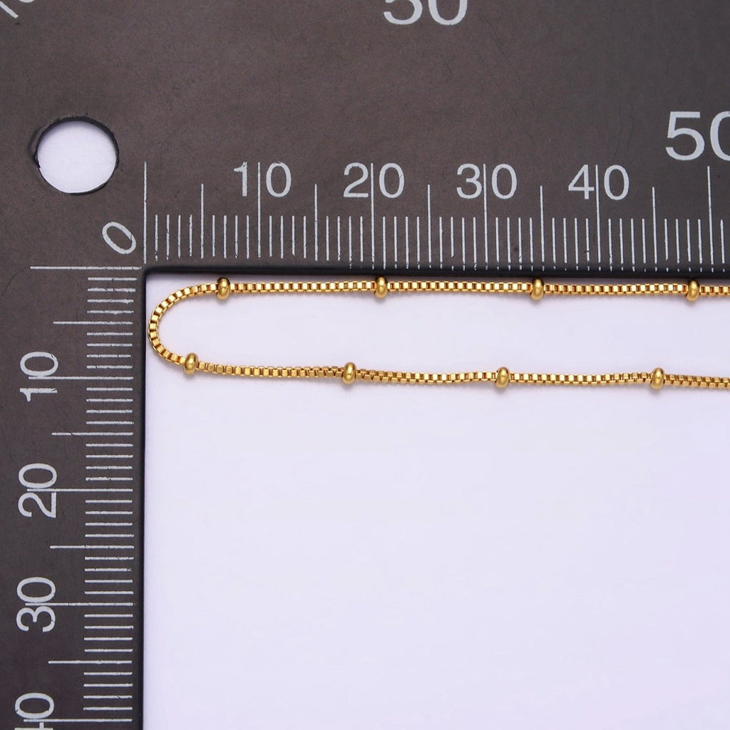 24K Gold plated 0.8mm Dainty Satellite Beaded Box Chain 18 Inch Layering Necklace | WA-1926 - DLUXCA