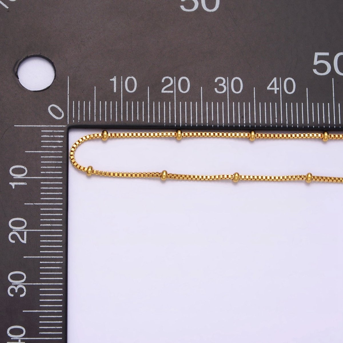 24K Gold plated 0.8mm Dainty Satellite Beaded Box Chain 18 Inch Layering Necklace | WA-1926 - DLUXCA