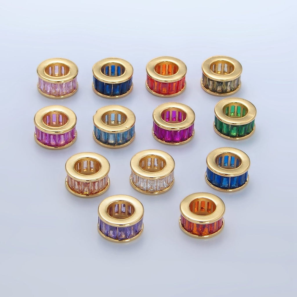 24K Gold plated 10.5mm Baguette CZ Rhondelle Bead | B006