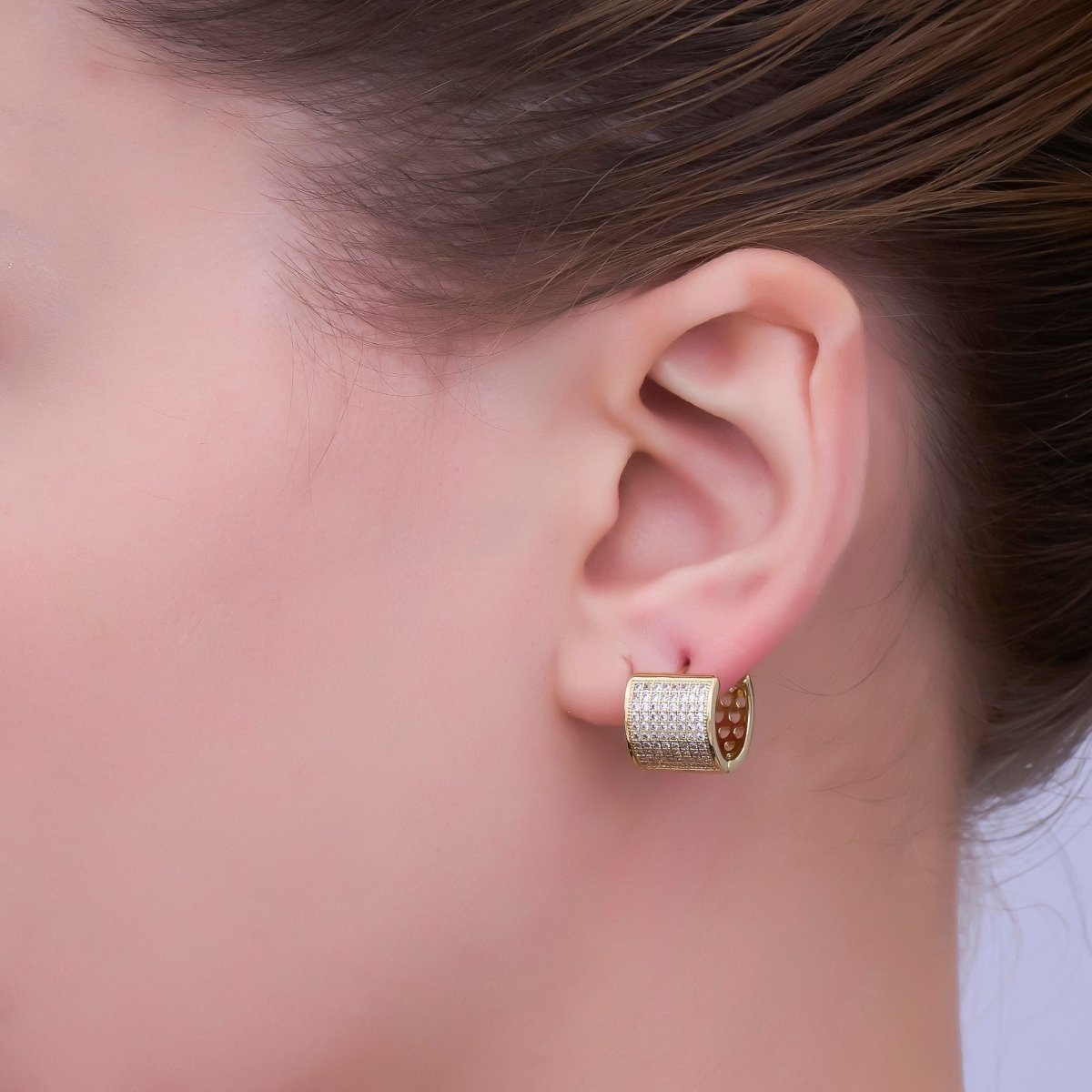 24K Gold plated 10.5mm Wide Micro Paved Cartilage Huggie Earrings | T014 - DLUXCA