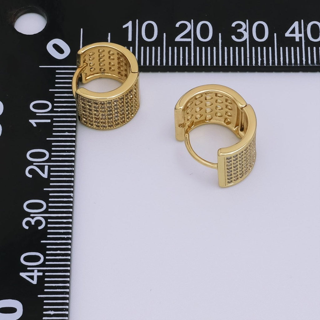 24K Gold plated 10.5mm Wide Micro Paved Cartilage Huggie Earrings | T014 - DLUXCA