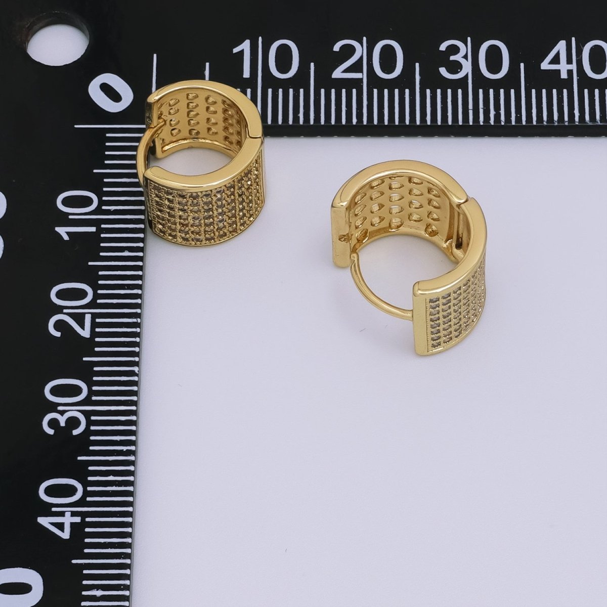 24K Gold plated 10.5mm Wide Micro Paved Cartilage Huggie Earrings | T014 - DLUXCA
