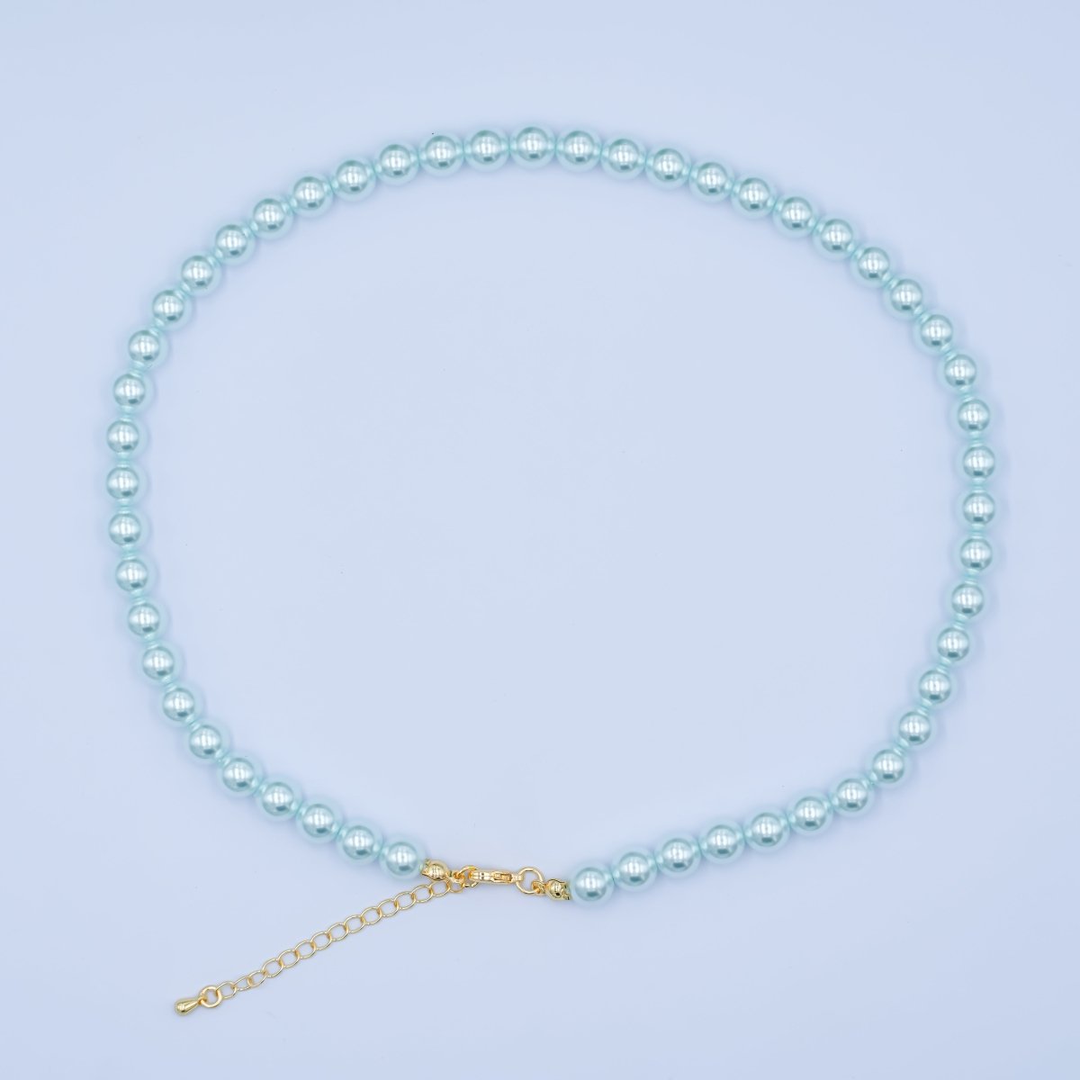 24K Gold plated 10mm, 8mm, 6mm, 4mm, 3mm Blue Round Shell Pearl 17 Inch Necklace | WA - 2805 ~ WA - 2809 