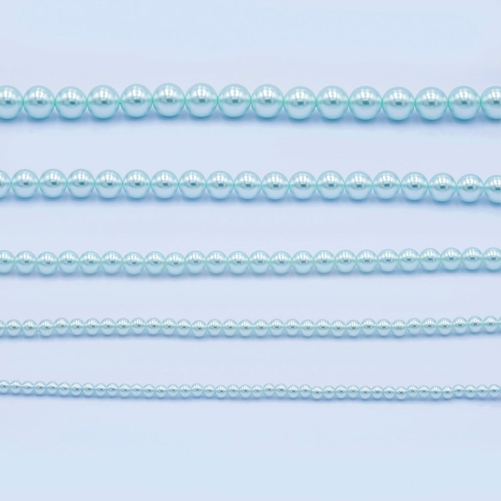24K Gold plated 10mm, 8mm, 6mm, 4mm, 3mm Blue Round Shell Pearl 17 Inch Necklace | WA - 2805 ~ WA - 2809 