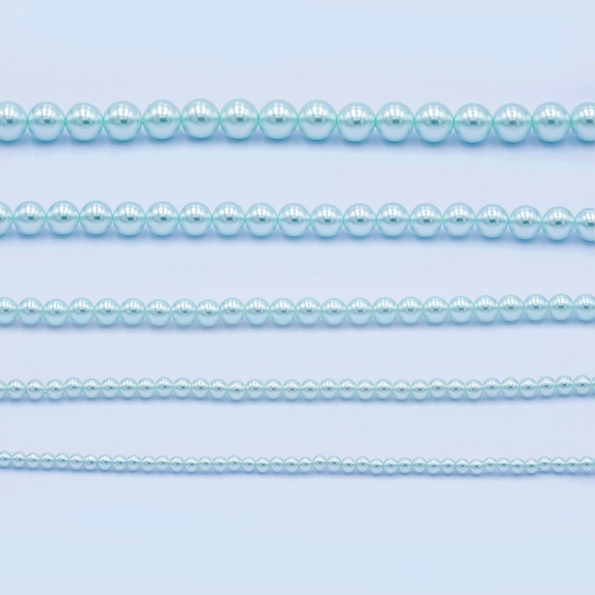 24K Gold plated 10mm, 8mm, 6mm, 4mm, 3mm Blue Round Shell Pearl 17 Inch Necklace | WA - 2805 ~ WA - 2809 