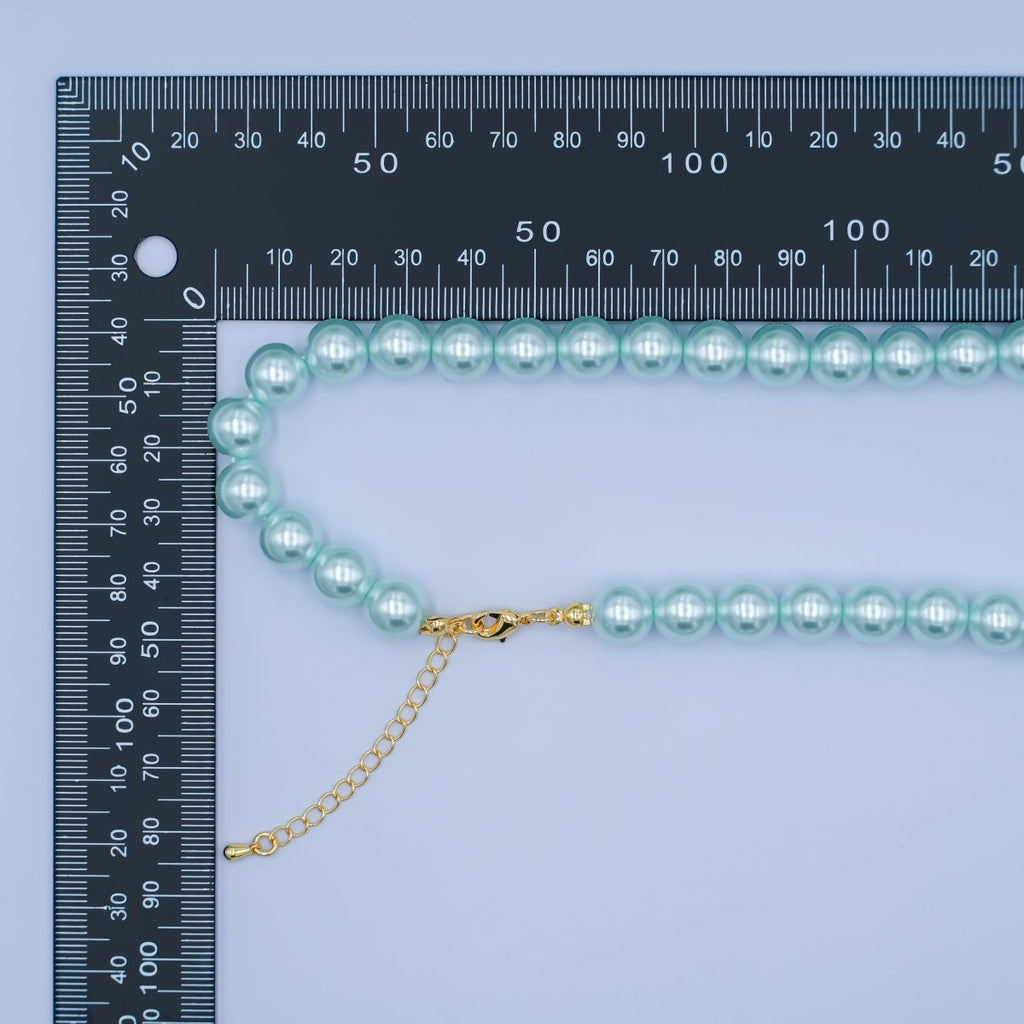 24K Gold plated 10mm, 8mm, 6mm, 4mm, 3mm Blue Round Shell Pearl 17 Inch Necklace | WA - 2805 ~ WA - 2809 
