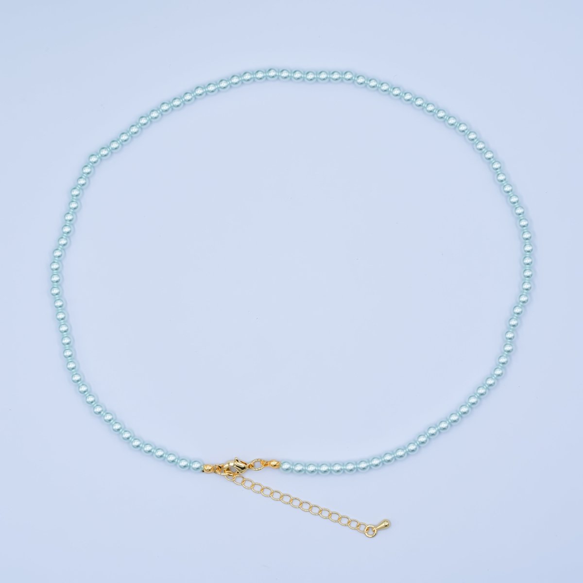 24K Gold plated 10mm, 8mm, 6mm, 4mm, 3mm Blue Round Shell Pearl 17 Inch Necklace | WA - 2805 ~ WA - 2809 