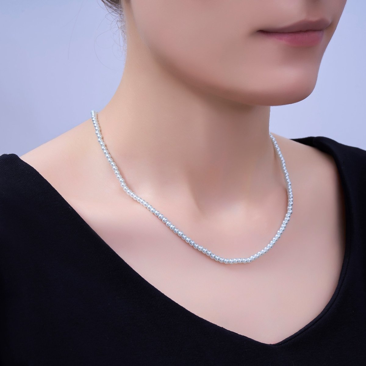 24K Gold plated 10mm, 8mm, 6mm, 4mm, 3mm Blue Round Shell Pearl 17 Inch Necklace | WA - 2805 ~ WA - 2809 