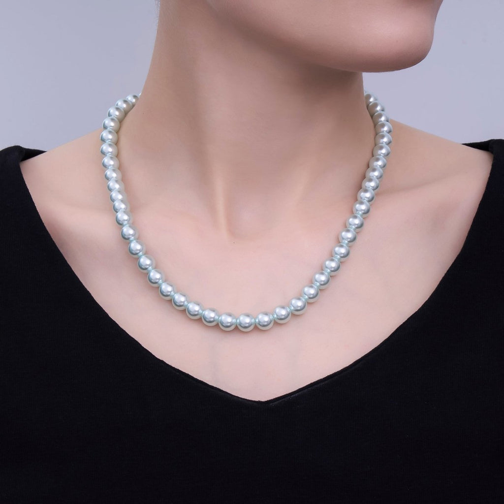 24K Gold plated 10mm, 8mm, 6mm, 4mm, 3mm Blue Round Shell Pearl 17 Inch Necklace | WA - 2805 ~ WA - 2809 