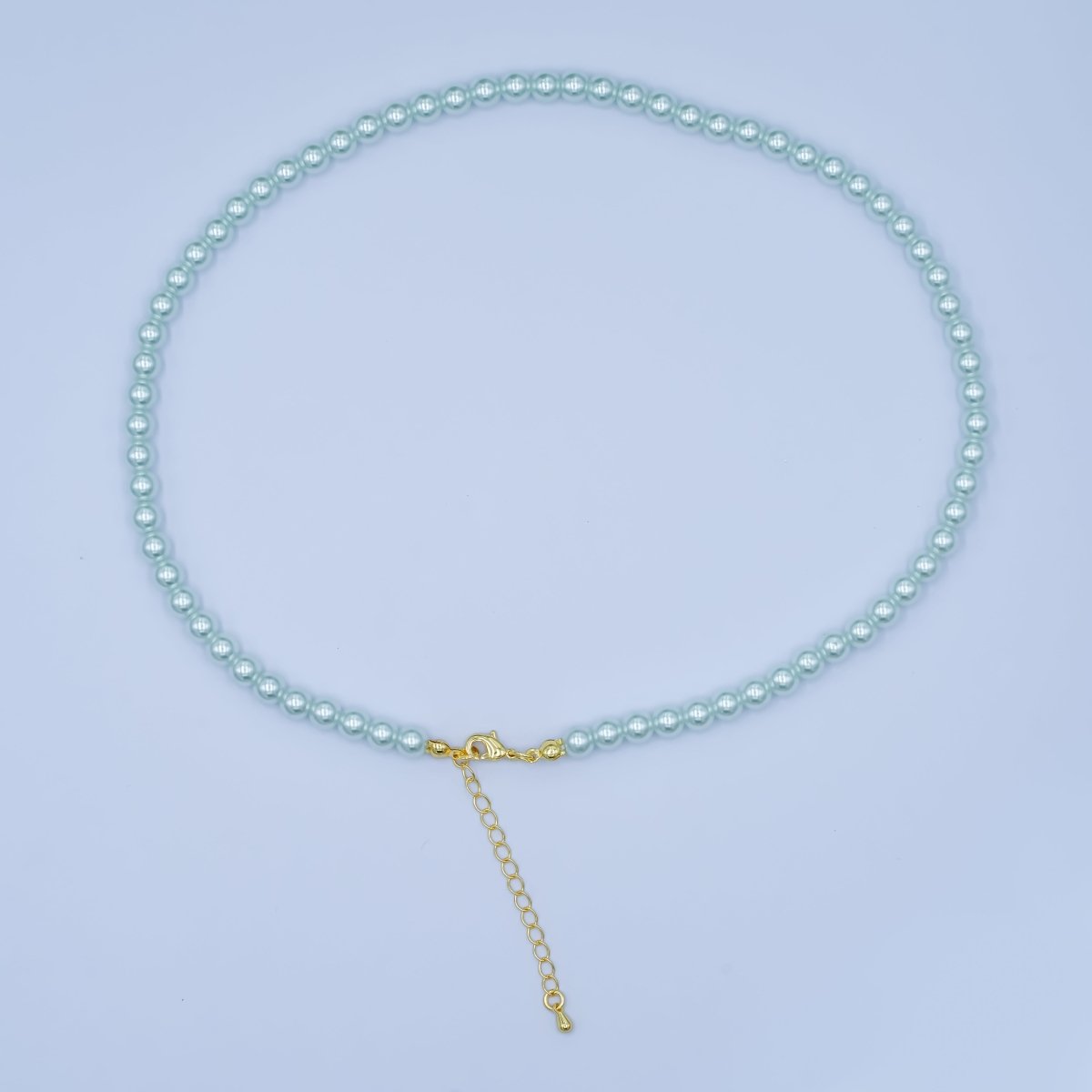 24K Gold plated 10mm, 8mm, 6mm, 4mm, 3mm Blue Round Shell Pearl 17 Inch Necklace | WA - 2805 ~ WA - 2809 