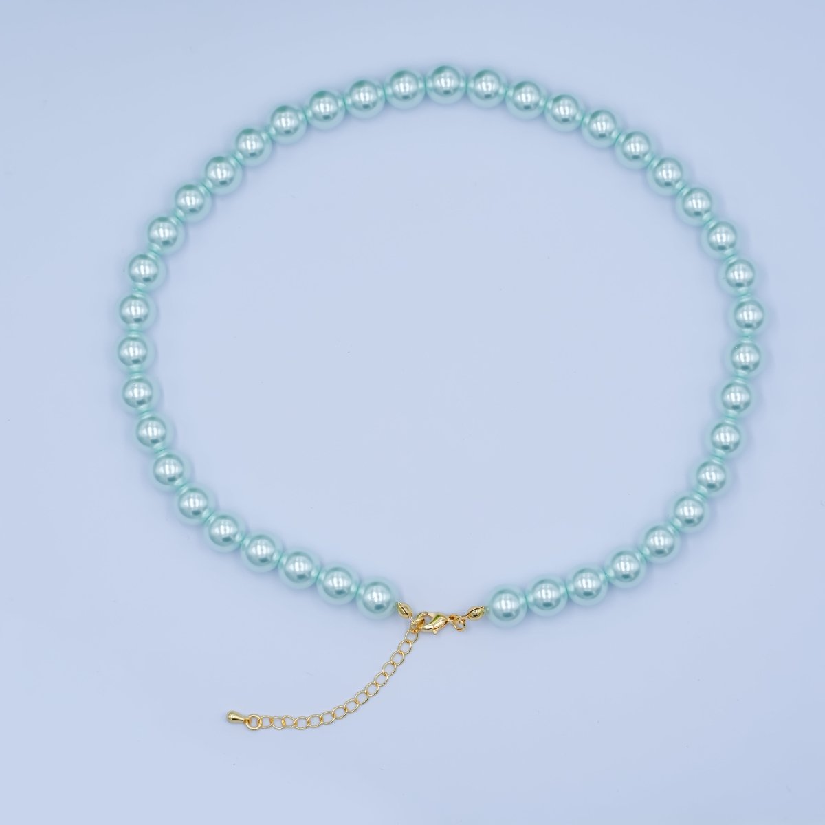 24K Gold plated 10mm, 8mm, 6mm, 4mm, 3mm Blue Round Shell Pearl 17 Inch Necklace | WA - 2805 ~ WA - 2809 