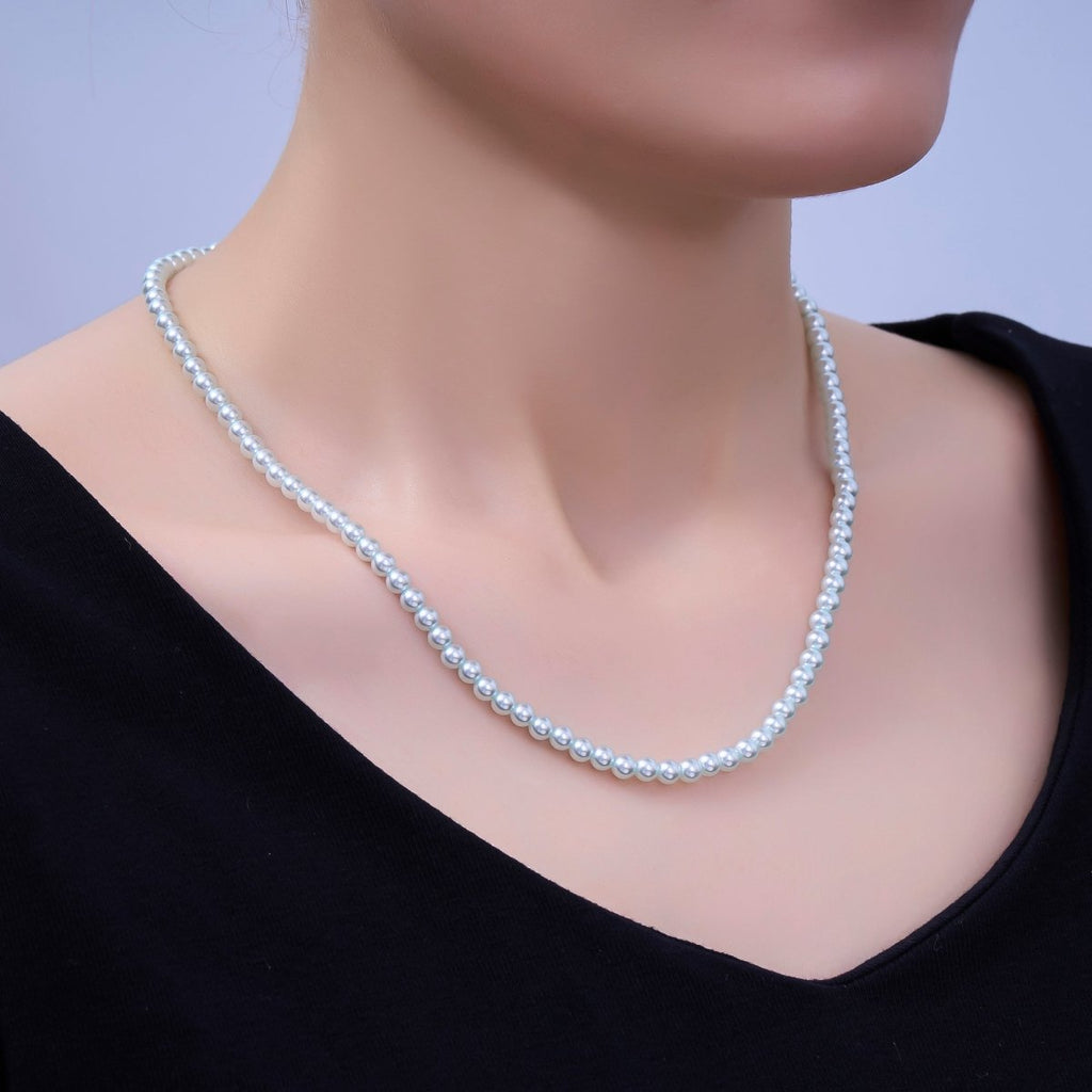 24K Gold plated 10mm, 8mm, 6mm, 4mm, 3mm Blue Round Shell Pearl 17 Inch Necklace | WA - 2805 ~ WA - 2809 