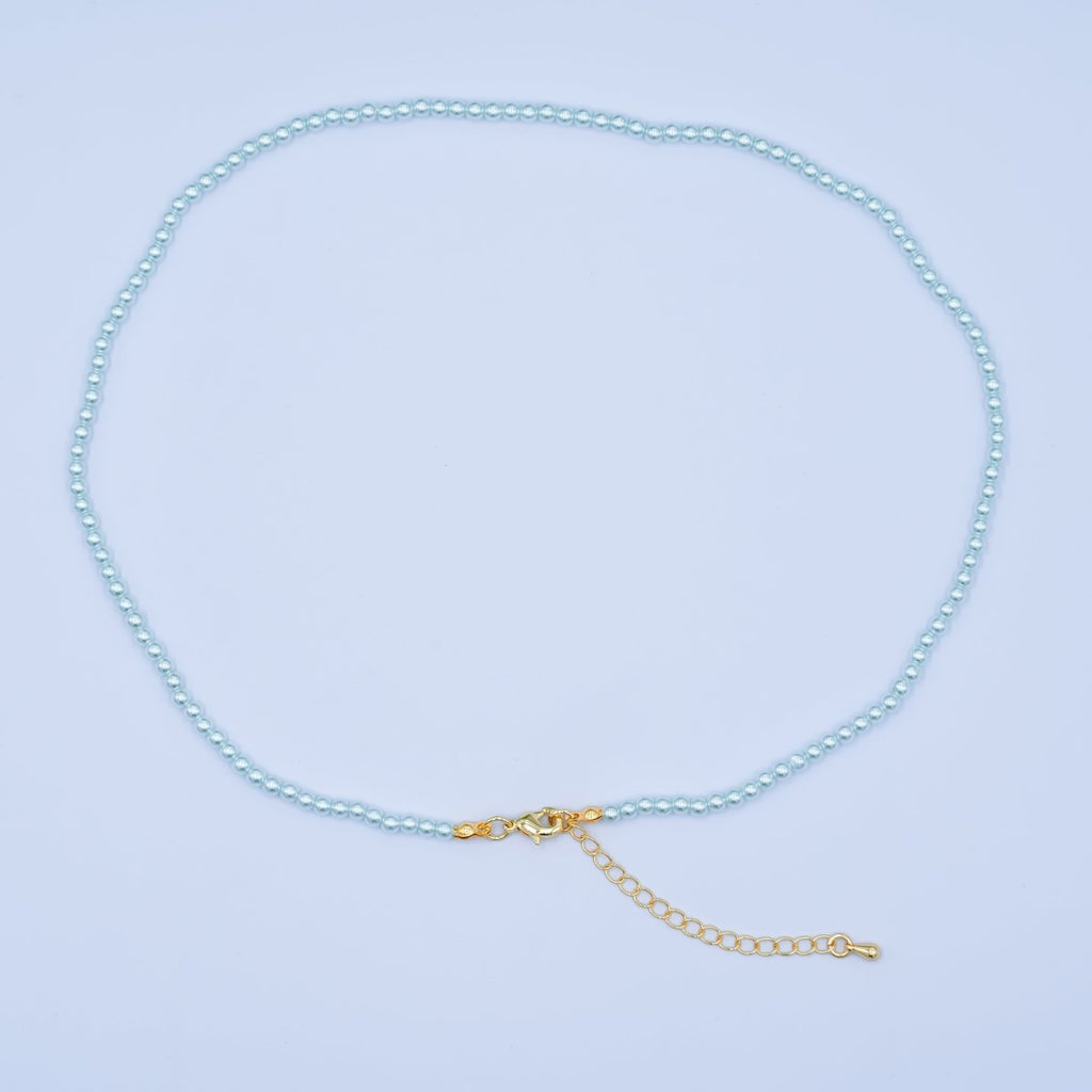 24K Gold plated 10mm, 8mm, 6mm, 4mm, 3mm Blue Round Shell Pearl 17 Inch Necklace | WA - 2805 ~ WA - 2809 
