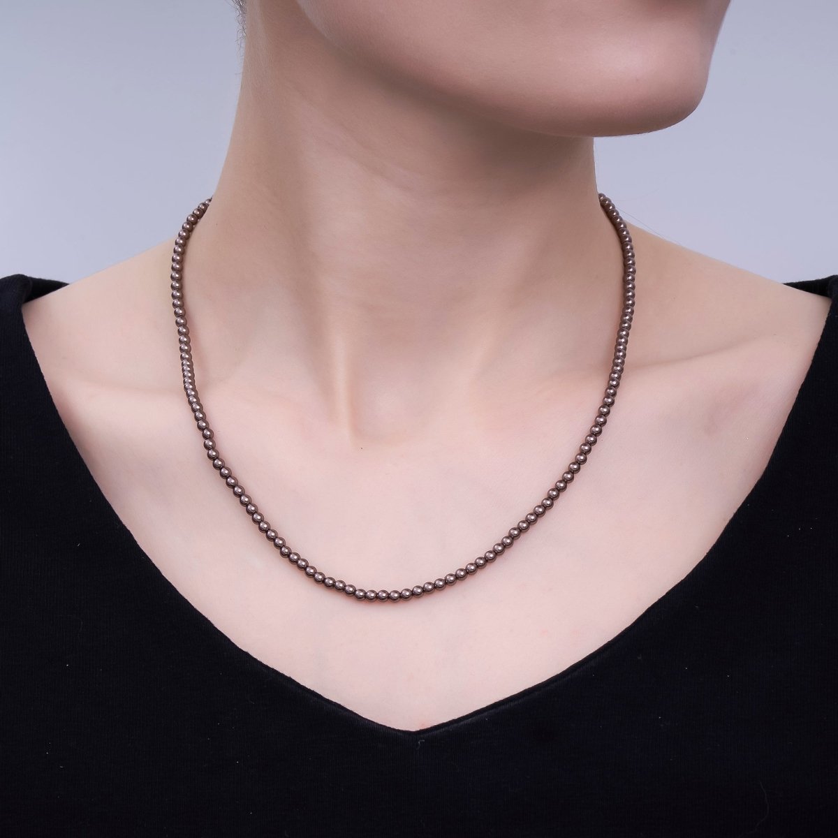 24K Gold plated 10mm, 8mm, 6mm, 4mm, 3mm Brown Round Shell Pearl 17 Inch Necklace | WA - 2815 ~ WA - 2819 