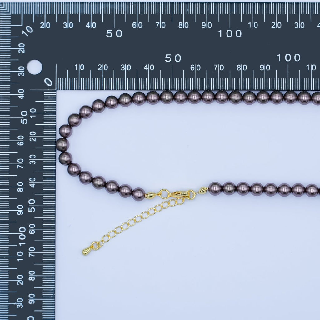 24K Gold plated 10mm, 8mm, 6mm, 4mm, 3mm Brown Round Shell Pearl 17 Inch Necklace | WA - 2815 ~ WA - 2819 
