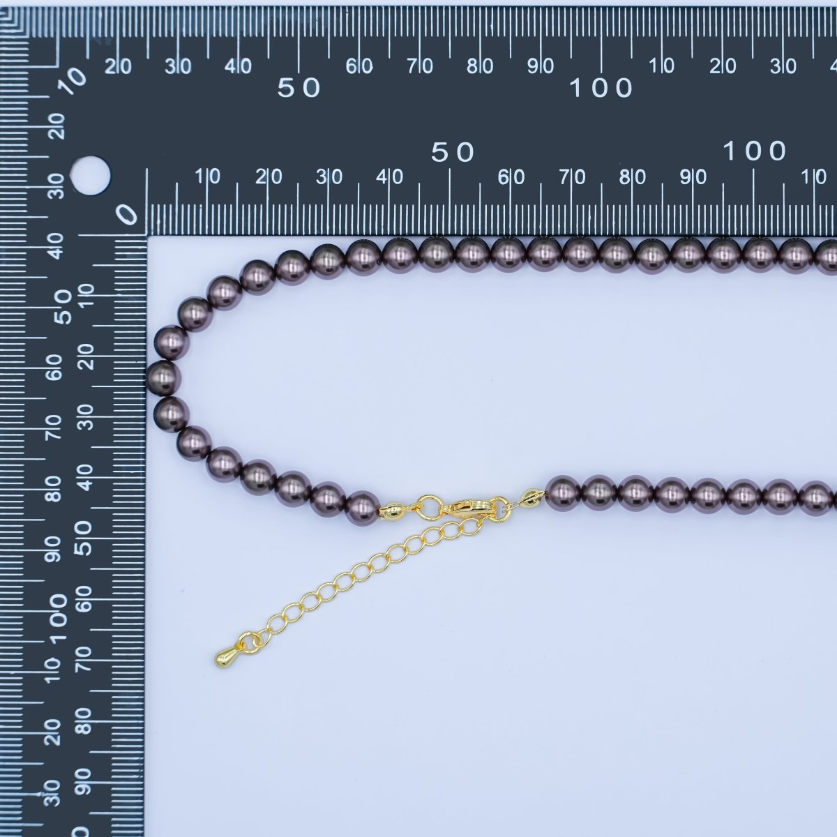 24K Gold plated 10mm, 8mm, 6mm, 4mm, 3mm Brown Round Shell Pearl 17 Inch Necklace | WA - 2815 ~ WA - 2819 
