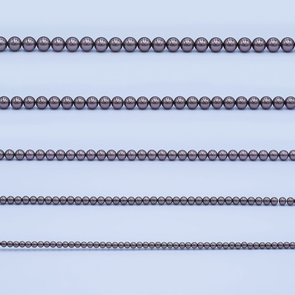24K Gold plated 10mm, 8mm, 6mm, 4mm, 3mm Brown Round Shell Pearl 17 Inch Necklace | WA - 2815 ~ WA - 2819 