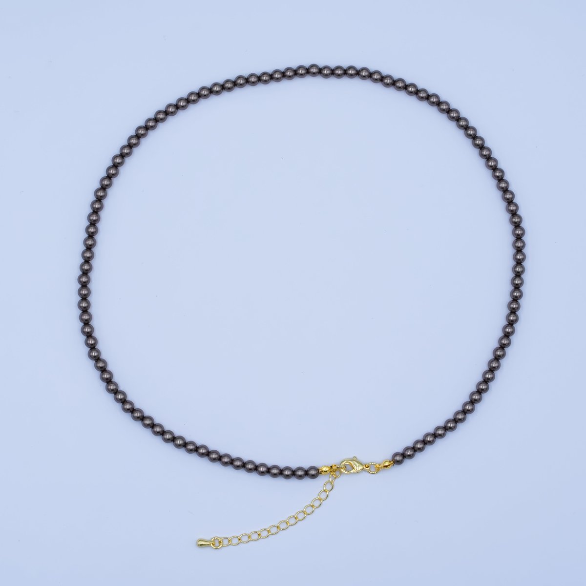 24K Gold plated 10mm, 8mm, 6mm, 4mm, 3mm Brown Round Shell Pearl 17 Inch Necklace | WA - 2815 ~ WA - 2819 