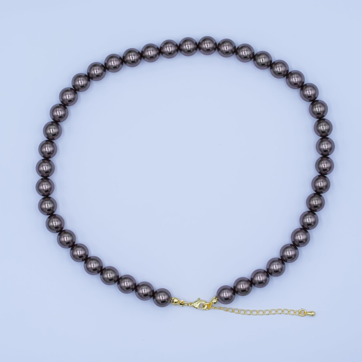 24K Gold plated 10mm, 8mm, 6mm, 4mm, 3mm Brown Round Shell Pearl 17 Inch Necklace | WA - 2815 ~ WA - 2819 