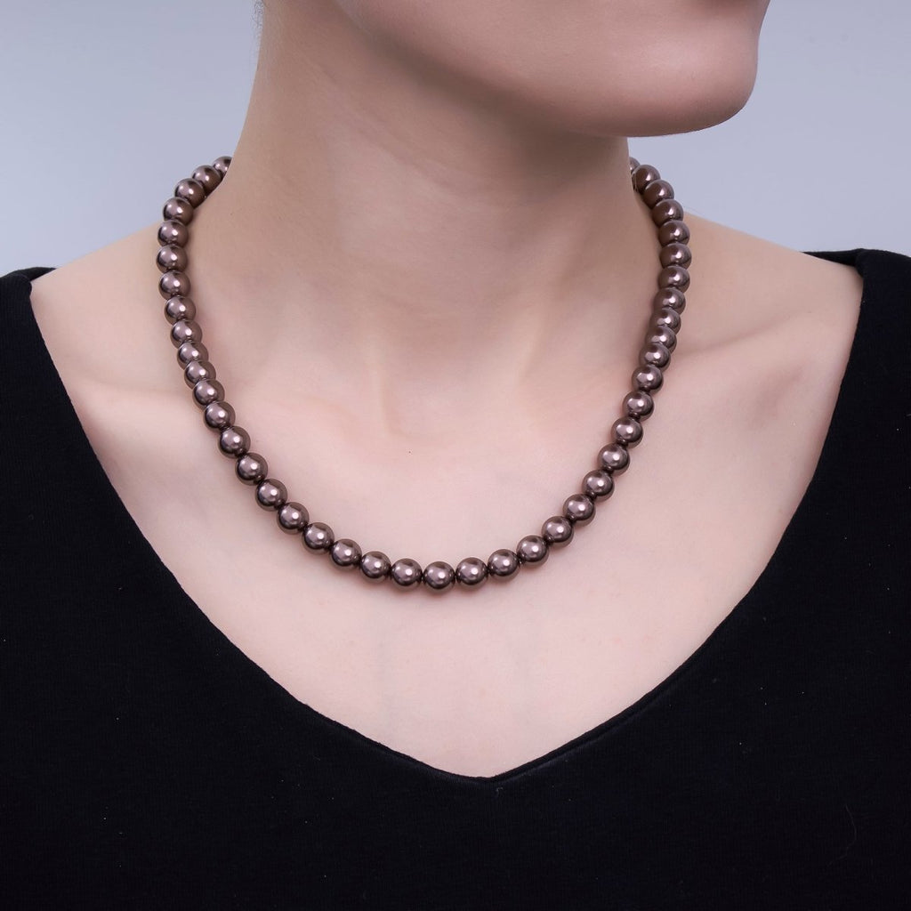 24K Gold plated 10mm, 8mm, 6mm, 4mm, 3mm Brown Round Shell Pearl 17 Inch Necklace | WA - 2815 ~ WA - 2819 