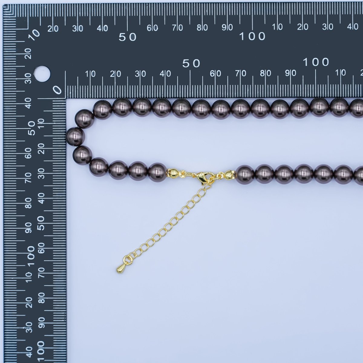 24K Gold plated 10mm, 8mm, 6mm, 4mm, 3mm Brown Round Shell Pearl 17 Inch Necklace | WA - 2815 ~ WA - 2819 