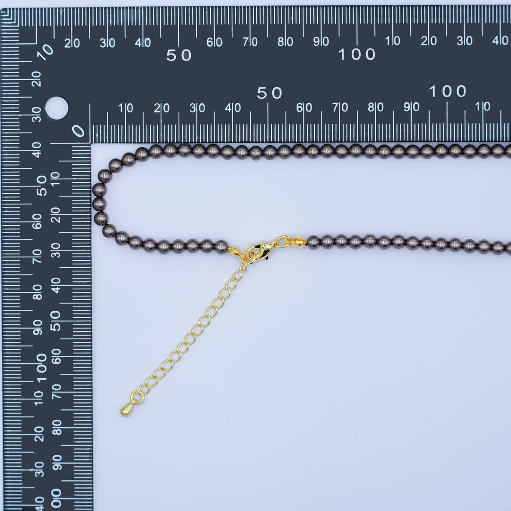 24K Gold plated 10mm, 8mm, 6mm, 4mm, 3mm Brown Round Shell Pearl 17 Inch Necklace | WA - 2815 ~ WA - 2819 