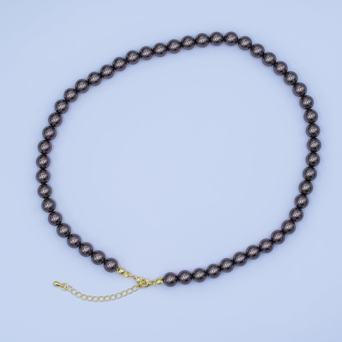 24K Gold plated 10mm, 8mm, 6mm, 4mm, 3mm Brown Round Shell Pearl 17 Inch Necklace | WA - 2815 ~ WA - 2819 