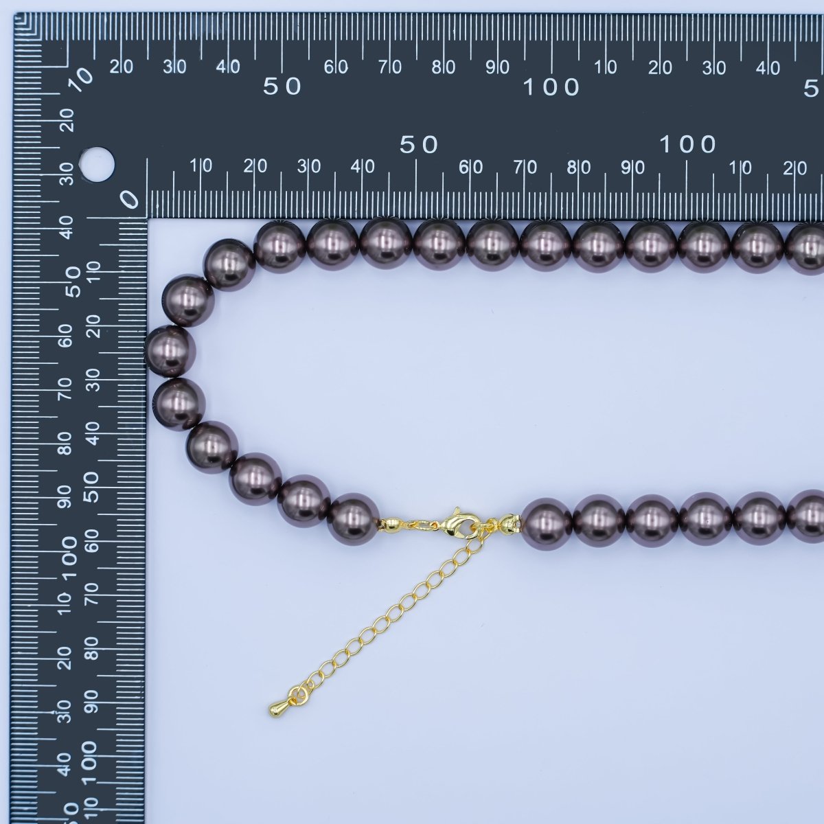 24K Gold plated 10mm, 8mm, 6mm, 4mm, 3mm Brown Round Shell Pearl 17 Inch Necklace | WA - 2815 ~ WA - 2819 